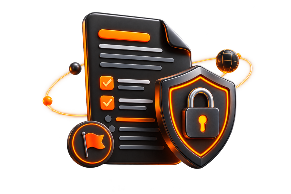 Privacy policy document and secure shield illustration