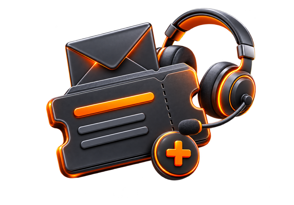Support ticket, envelope and headset illustration