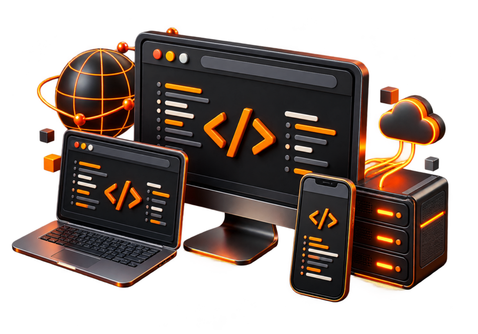 Responsive web development and server illustration