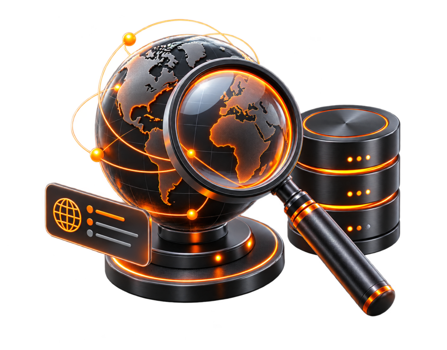 WHOIS domain lookup magnifying glass illustration